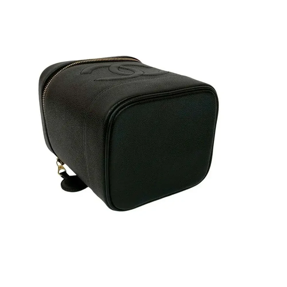 CHANEL Black Caviar Leather Logo Vanity Bag